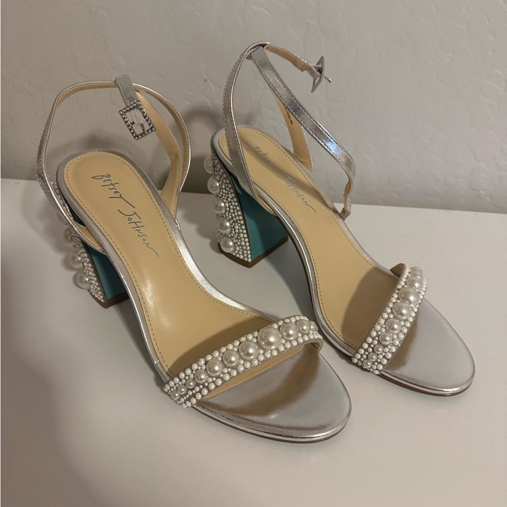 Betsey Johnson Silver Heels with Pearl Accents